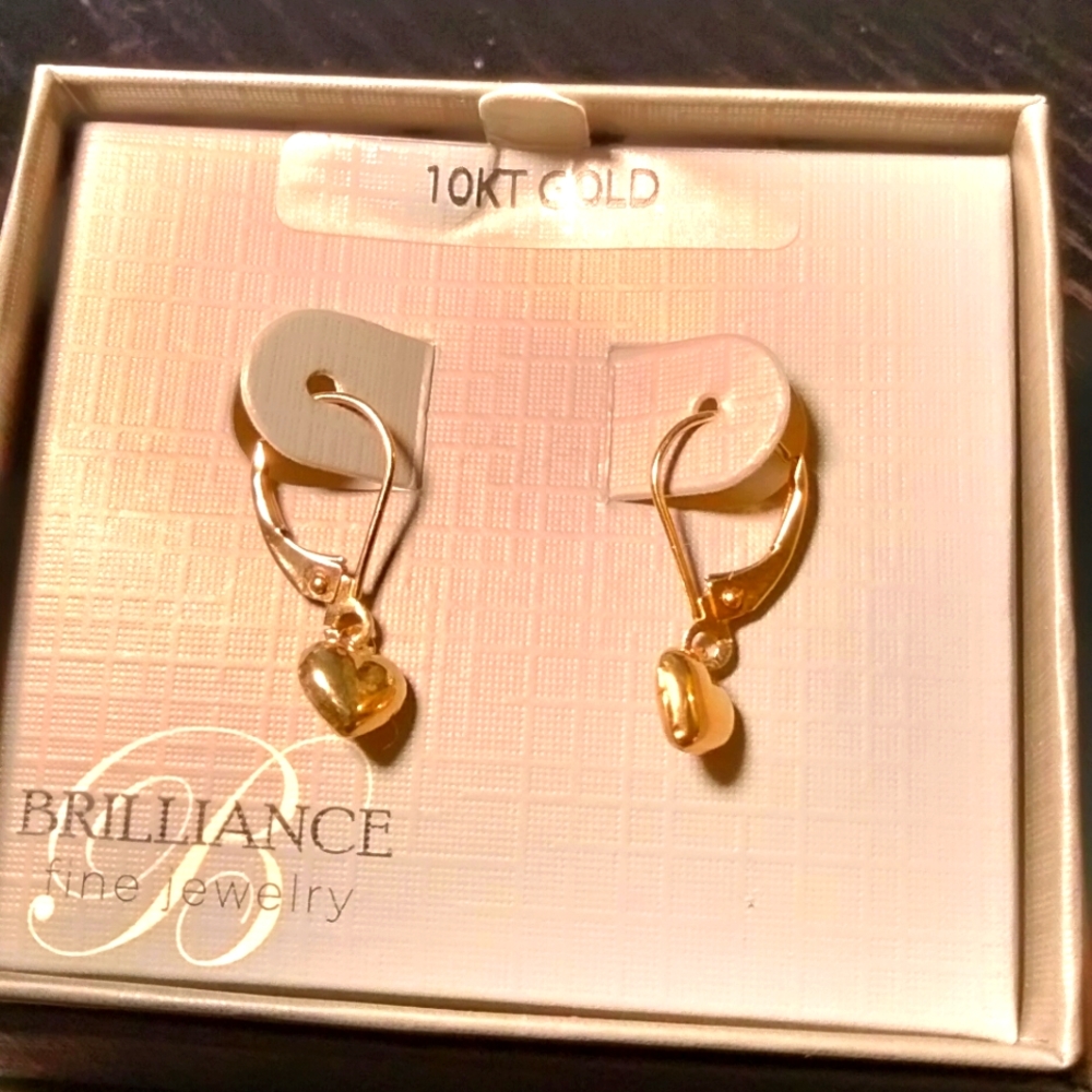 10k Solid Yellow Gold Heart Hoop Earrings
